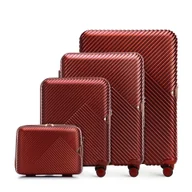 Walizki - Komplet walizek z polikarbonu w paseczki burgund - miniaturka - grafika 1