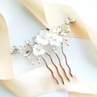 Ozdoby do włosów - Srebrny elegancki delikatny grzebyk z kwiatami ozdoba do włosów styl BOHO - miniaturka - grafika 1