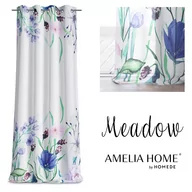 Firany - Firana MEADOW kolor biały drukowany motyw kwiatowy przelotki przelotki srebrne woal 140x270 ameliahome - SCURT/AH/MEADOW/EYELETS - miniaturka - grafika 1
