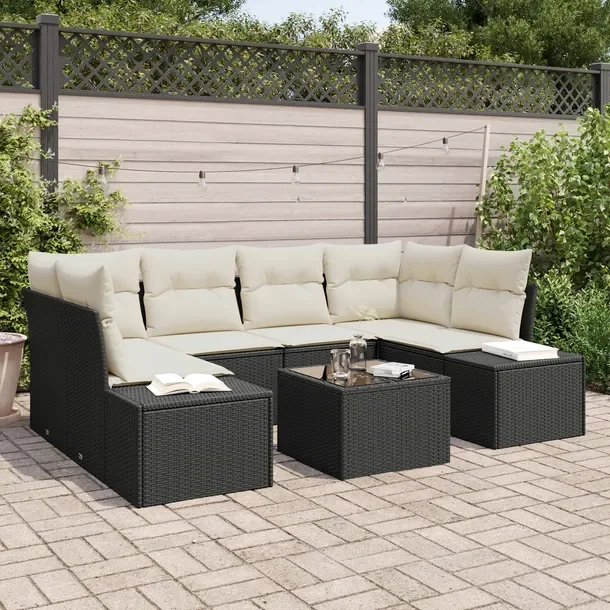 Zestaw Sof Ogrodowych 7 Częściowy, Polirattan, Czarno-Biały, 2x75 cm