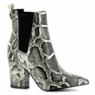 Szare skórzane sztyblety damskie na obcasie CARINII - Carinii - Botki damskie - miniaturka - grafika 1