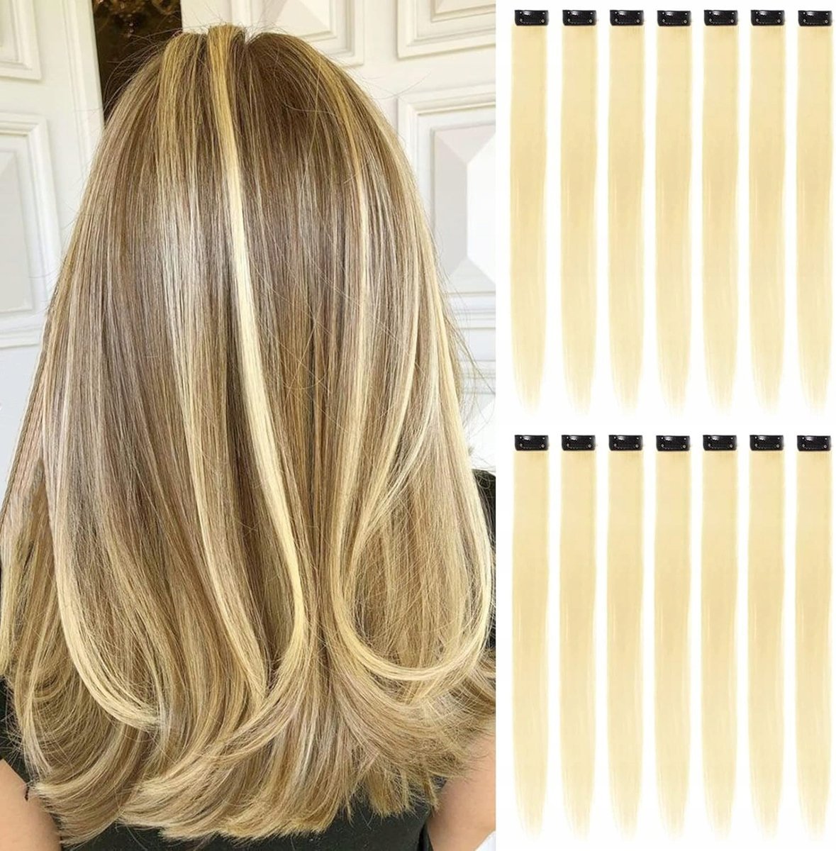 Peruka włosy długie syntetyczne blond 16x KOŃCÓWKI BLOND DO WŁOSÓW