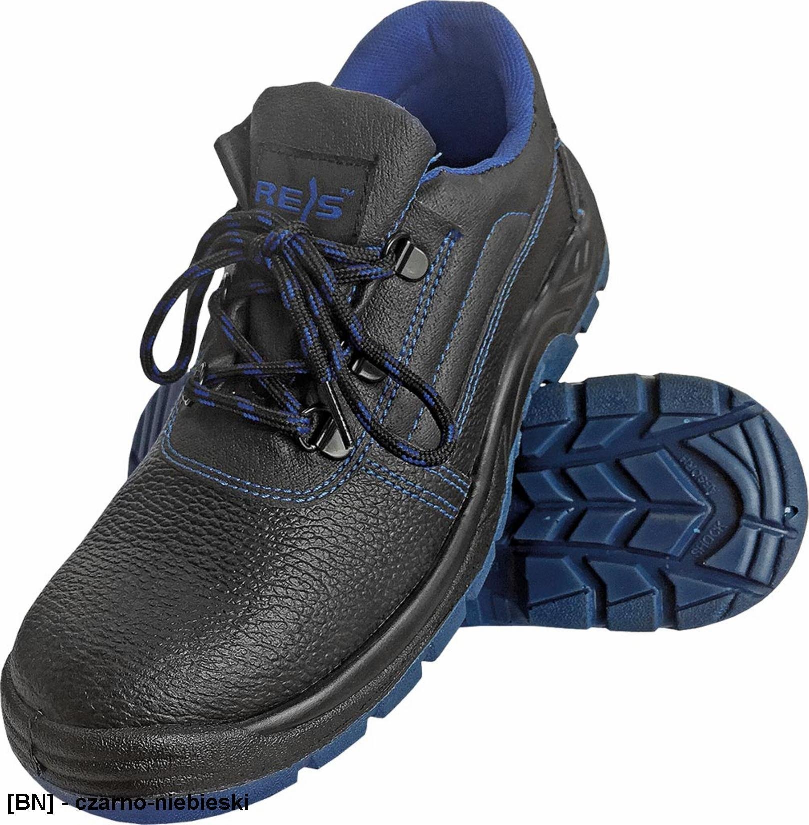 R.E.I.S. BRYESK-P-SB - skórzane półbuty robocze, stalowy podnosek, podeszwa antypoślizgowa, olejoodporna - czarno-niebieski 43