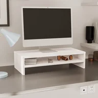 Szafki RTV - Lumarko Podstawka na monitor, biała, 50x24x13 cm, lite drewno sosnowe - miniaturka - grafika 1