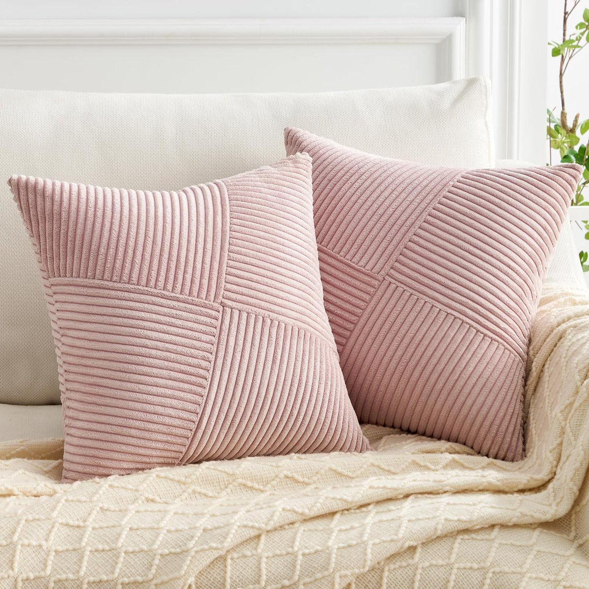 TOPFINEL Poszewki 40x40 Różowe Zestaw 2 Kordsamt Dekoracyjne