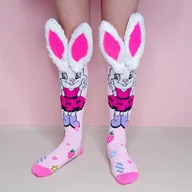 Skarpetki damskie - TEMU 1 Para Damskich Skarpetek z WesoﾅＺmi Uszami Krﾃｳlika - Uroczy Design z Rﾃｳﾅｼowymi i Fioletowymi Akcentami, CaﾅＰroczne, Pranie w Pralce, Dodatek d - miniaturka - grafika 1