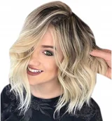 Dodatki do strojów karnawałowych - Peruka Włosy Blond Ombre Bob Krótkie Fale W36 - miniaturka - grafika 1