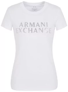 Koszulki i topy damskie - Armani Exchange Damska koszulka Slim Fit Stretch Cotton Embellished Logo Fitted Tee T-Shirt, biały, XXL - grafika 1