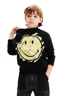 Desigual Chłopięcy kardigan JERS_Angus Smiley, czarny, L - Swetry damskie - miniaturka - grafika 1
