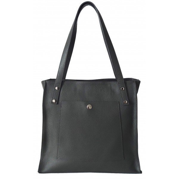 Skórzana Włoska torba na ramię Vera Pelle miękka , pojemna a4 Szara - Grafit WR365G