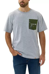 Koszulki sportowe męskie - Koszulka męska T-shirt Carhartt Heavyweight Camo Pocket HGY Heather Grey szary - grafika 1