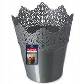 Donice - Doniczka na kwiaty z koronką 14 x 15 cm, srebrna - miniaturka - grafika 1