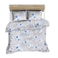 Pościel - Pościel z kory 180x200 szara duże niebieskie rysowane kwiaty - miniaturka - grafika 1