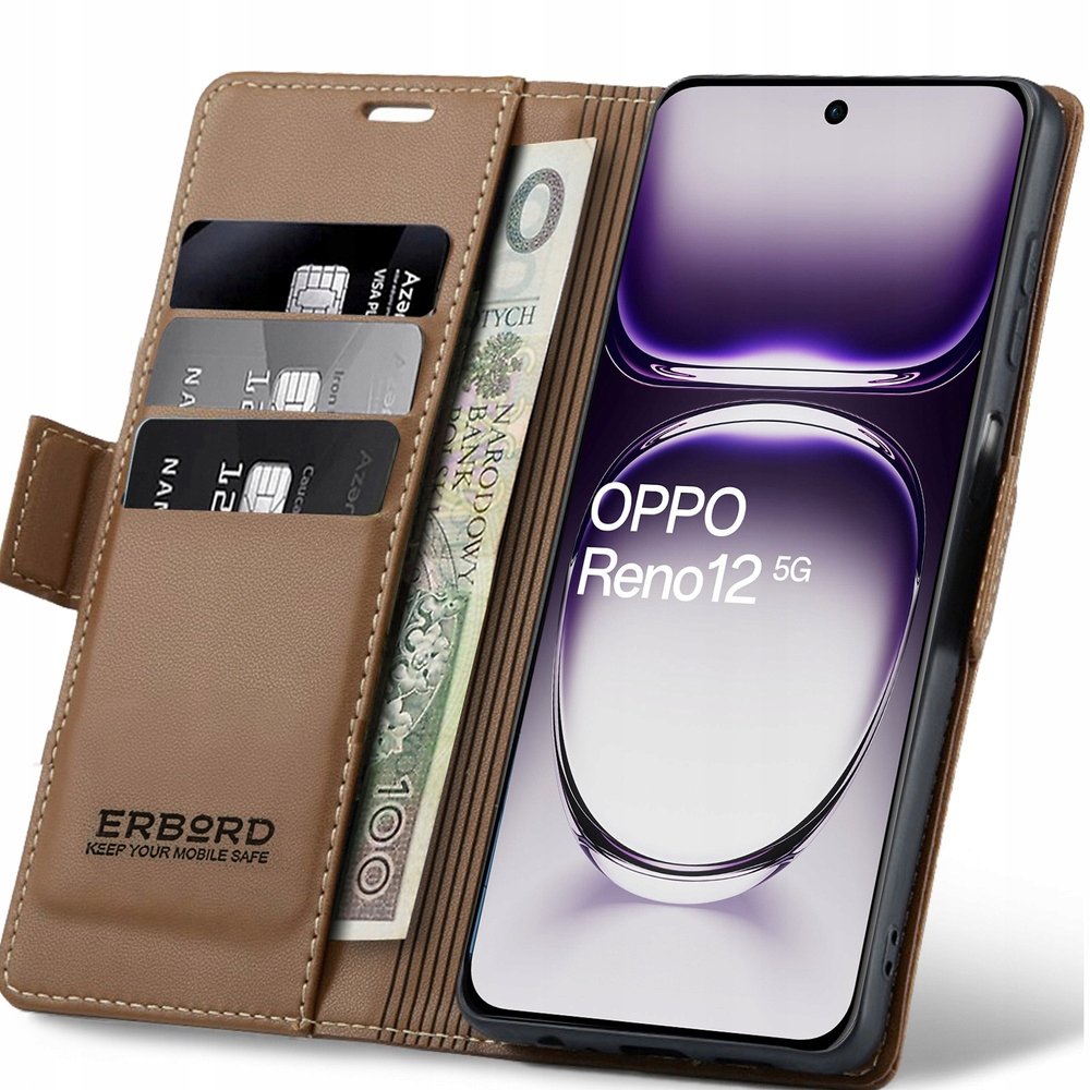 Etui z klapką do Oppo Reno 12, Erbord wallet case obudowa portfel skóra eko