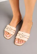 Klapki i japonki damskie - Beżowe Minimalistyczne Klapki Zdobione Elegancką Aplikacją Harinel - miniaturka - grafika 1