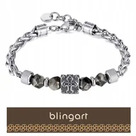 Bransolety męskie - BLINGART Bransoletka męska OBSYDIAN KRZYŻ punkowa SPIGA regulowana stalowa - miniaturka - grafika 1