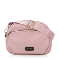 Torebki damskie - Damska listonoszka z nylonu z kieszenią z przodu różowa - miniaturka - grafika 1