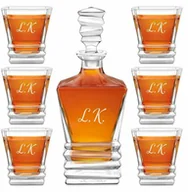 Karafki - Karafka geometric z 6 szklankami i grawerowanymi inicjałami - miniaturka - grafika 1