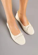 Baleriny - Beżowe Materiałowe Balerinki Ozdobione Kokardą Galkia - miniaturka - grafika 1