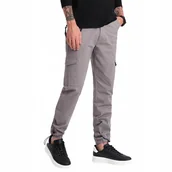 Spodnie męskie - Spodnie męskie z kieszeniami cargo szare V4 OM-PACG-0189 XXL - miniaturka - grafika 1