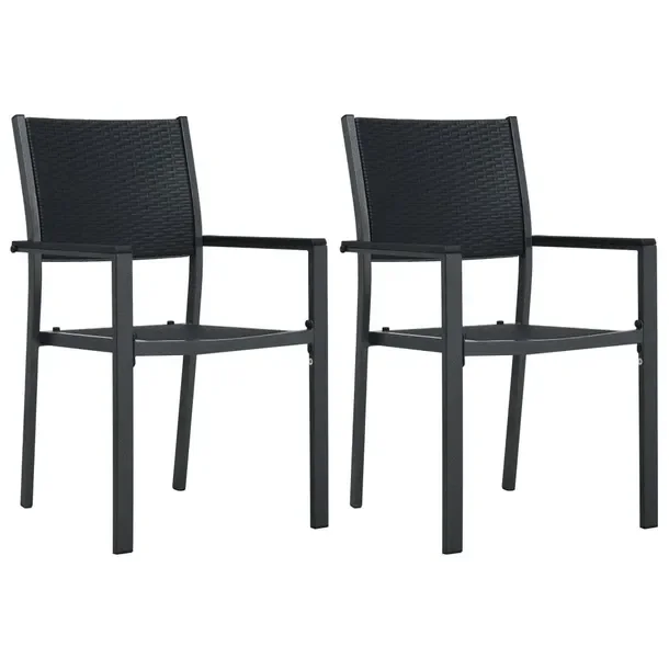 Krzesła Ogrodowe z Plastiku Stylizowane na Rattan, Czarne 58,5x53,5x88,5 c