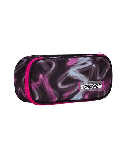 Seven Piórnik szkolny Round Plus, czarny, różowy, blurred pink, owalna torebka z wewnętrzną kieszenią i elastycznymi uchwytami na długopisy, akcesoria do plecaka, podstawowe, średnie, wyższe,