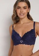 Biustonosze - Granatowy Biustonosz z Koronką i Sercem z Cyrkonii Coratune - miniaturka - grafika 1