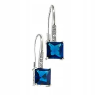 Kolczyki - Srebrne kolczyki 925 eleganckie na angielskim zapięciu z szafirową cyrkonią - miniaturka - grafika 1