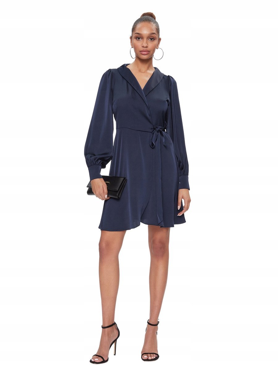 VILA SUKIENKA GRANATOWA KOPERTOWA Z DŁUGIM RĘKAWEM MINI 40 6BA