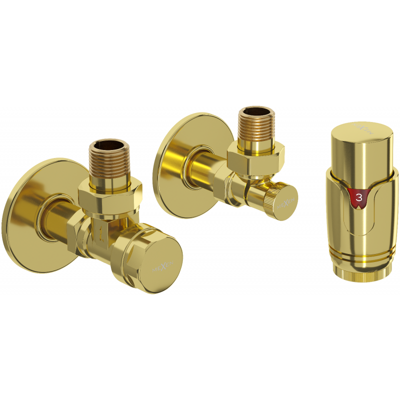 Mexen G00 zestaw termostatyczny kątowy z maskownicą R, złoty - W901-900-904-50