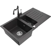 Zlewozmywaki z baterią - Mexen Matias zlewozmywak granitowy 1,5-komorowy z ociekaczem i baterią kuchenną Carla, czarny nakrapiany - miniaturka - grafika 1