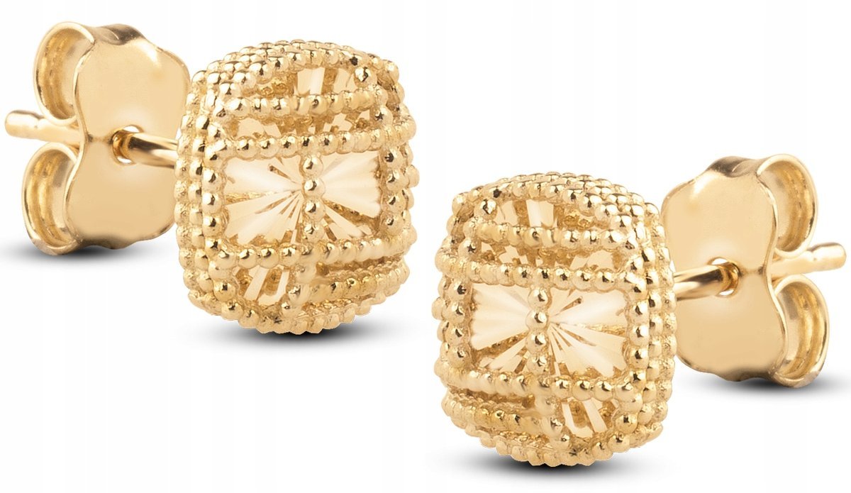 PIĘKNE ORYGINALNE ZŁOTE KOLCZYKI DIAMENTOWANE AŻURKI 14KT 585