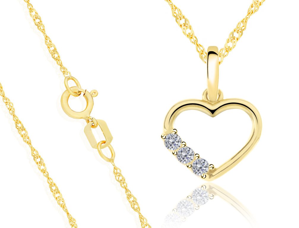 ZŁOTY NASZYJNIK SERCE Z CYRKONIAMI 585 SINGAPUR