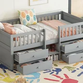 Łóżka dla dzieci i młodzieży - Łóżko dziecięce 90x200cm z litego drewna - z 4 szufladami - Szare (materac nie wchodzi w skład zestawu) - miniaturka - grafika 1