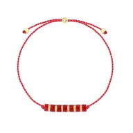 Bransoletki - Bransoletka sznurkowa z czerwonym koralem i złotymi akcentami - miniaturka - grafika 1