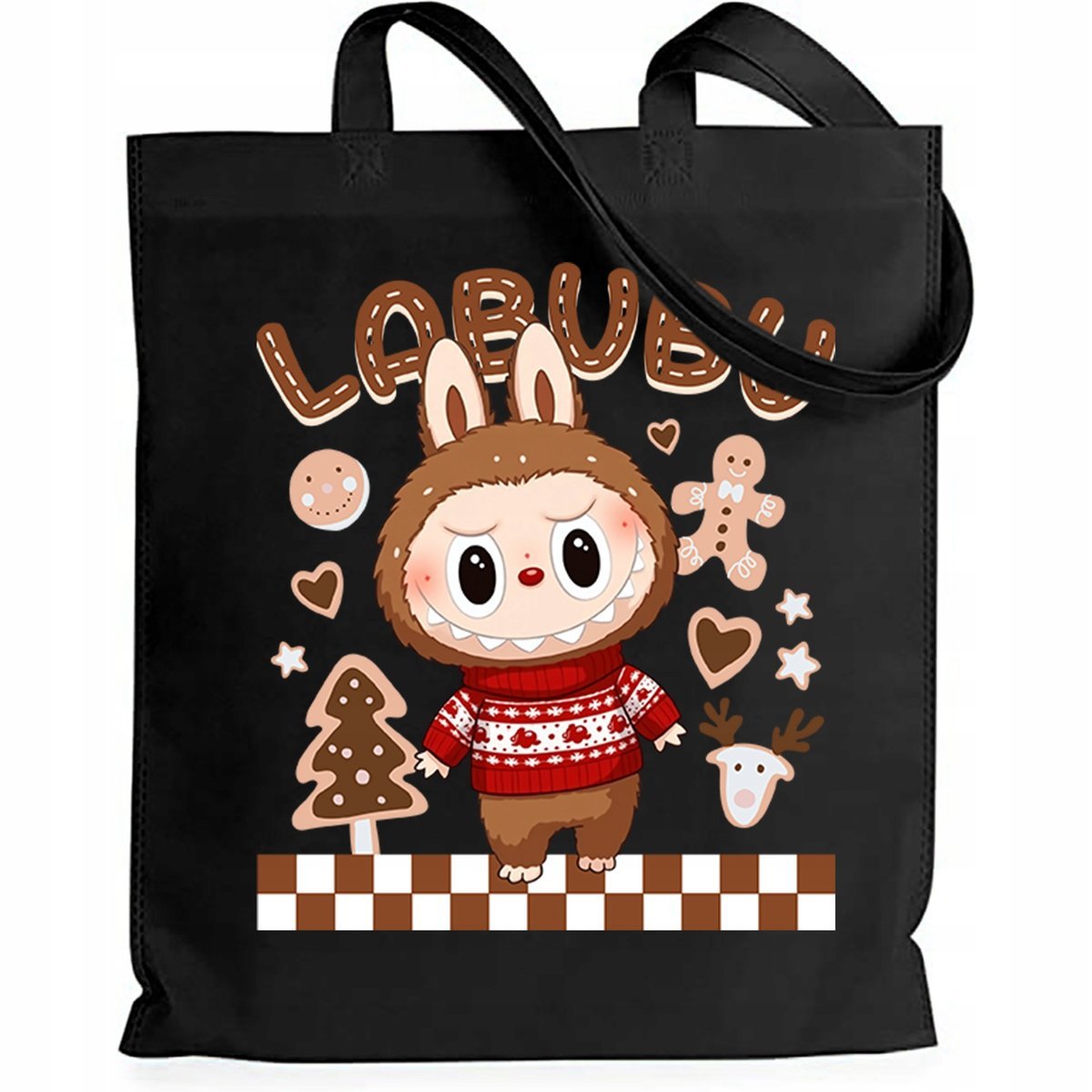 Torba EKO Czarna Shopper PIERNICZKOWY Prezent Święta Mikołajki Wzory