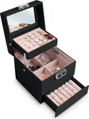 Pudełka i szkatułki - Pojemna szkatułka na biżuterię, Massido, 13x13x13 cm, czarna - miniaturka - grafika 1