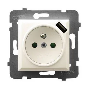 Ospel AS ecru gniazdo z uziemieniem + USB GP-1GZPUSB/m/27 GP-1GZPUSB/m/27 - Gniazdka elektryczne - miniaturka - grafika 1