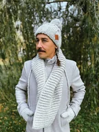 Apaszki i szaliki męskie - Męski komin MERINO Wybielony szary - miniaturka - grafika 1