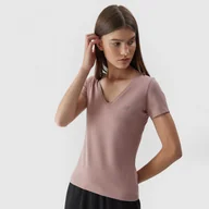 Koszulki sportowe damskie - Damski t-shirt basic 4F 4FAW23TTSHF0941 - beżowy - miniaturka - grafika 1
