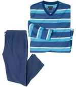 Piżamy męskie - Piżama z polaru w paski, z dekoltem w serek Mężczyzna Atlas For Men - Kolor : Pasiasty - Rozmiar : 4XL - miniaturka - grafika 1