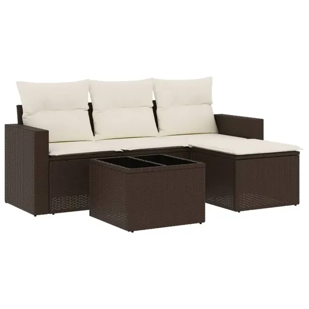 Zestaw mebli ogrodowych brązowy z poduszkami, rattan PE, wymiary 65,5x62x6
