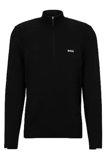 BOSS Ever-X QZ sweter męski z mieszanki bawełny z kołnierzem Troyer i nadrukiem logo, czarny (Black1), XL - Swetry męskie - miniaturka - grafika 1