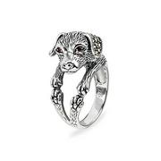Pierścionki - Srebrny pierścionek z motywem psa garnet i markazyty - miniaturka - grafika 1