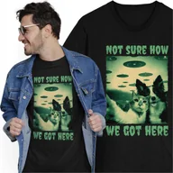 Koszulki męskie - Koszulka Pies Kot UFO Latający Spodek Kosmici Porwanie Szarak NOL - miniaturka - grafika 1