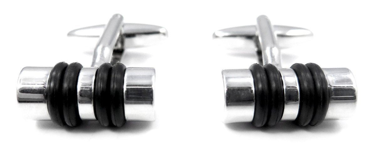 Spinki do mankietów w kształcie walca z czarnymi paskami U138