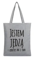 Torby i wózki na zakupy - Torba na zakupy JESTEM JĘDZĄ I DOBRZE MI Z TYM z nadrukiem na zamek TA-58 szary - miniaturka - grafika 1