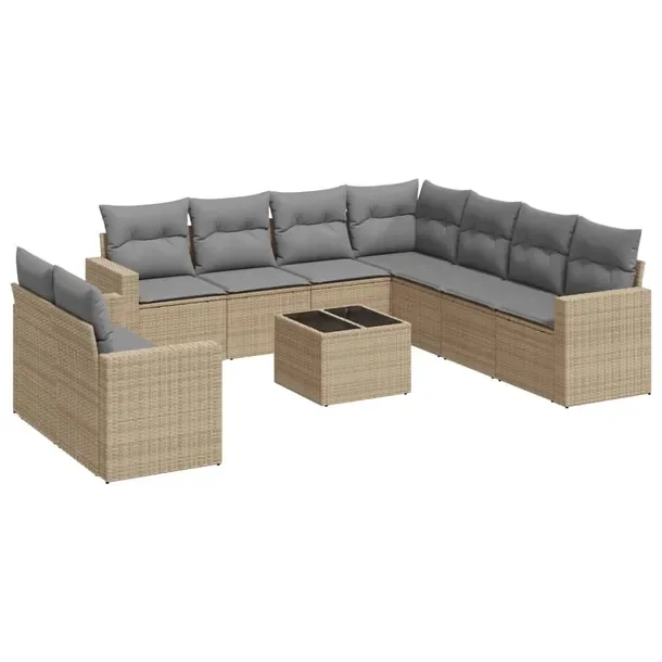 Beżowy zestaw mebli ogrodowych z rattanem PE, wymiary 65,5 x 62 x 69 cm