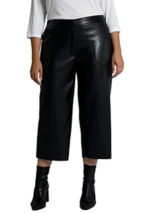 Ulla Popken Damskie spodnie Culotte, imitacja skóry, szerokie, proste nogawki, otwarte obszycie, Pine Bark, 58 Große Größen - Spodnie damskie - miniaturka - grafika 1