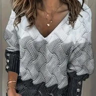 Swetry damskie - TEMU Jesienna i Zimowa Elegancka Damski z Kolorowym Blokiem, Długi Rękaw – Casualowy do Domu, Podróży i Biura - miniaturka - grafika 1